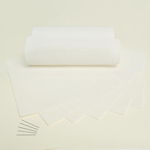Kaitiaki 18 Mesh Needlepoint Canvas 8 x 8 Inch, 8 Pack 100% Cotton 18CT Blank White Sheets with 5 Needles, Boxed No-Fold Refill Pack for DIY Needlepoint Embroidery Crafts - color: White 18mesh-8x8 in