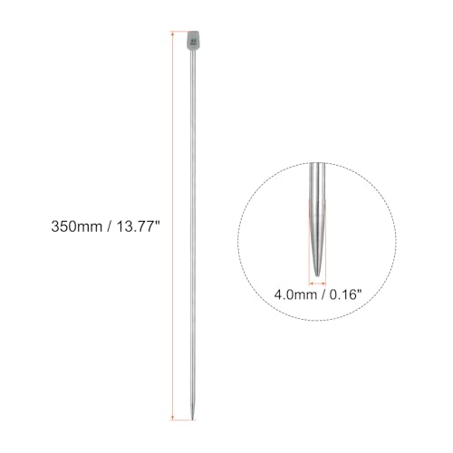 uxcell 2Pcs 4mm(G) Single Pointed Knitting Needles Stainless Steel 13.8 Inches Length Metal Weaving Tool for Handmade Projects DIY Knitting - size: 4mm, 13.8"