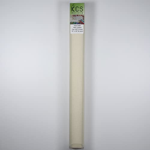 KCS 2 pc of 15" x 18" Counted Cross Stitch Cotton Aida Cloth Needlework Fabric (Cream, 14CT) - color: Cream, size: 14CT
