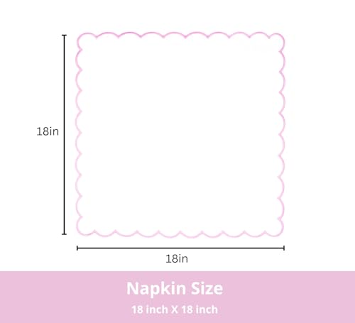 PurpleEssences Scalloped Cloth Napkins 18x18 in - White Edges Blush Pink - color: White(edges- Blush Pink)