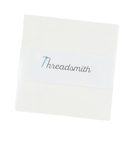 Threadsmith - 5 inch Charm Pack for Quilting - 42 Precut Cotton Fabric Squares (White)