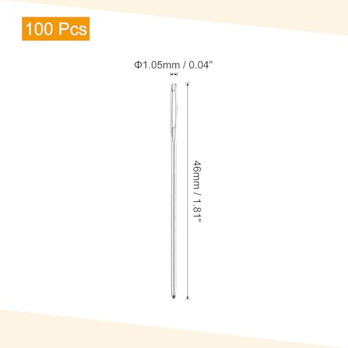 uxcell 100Pcs Large Eye Needles, 1.81" 1.05mm High Carbon Iron Embroidery Thread Needle Sewing Blunt Needle Knitting Needles for Hand Sewing Art Crafts, Silver - size: 1.05x46mm