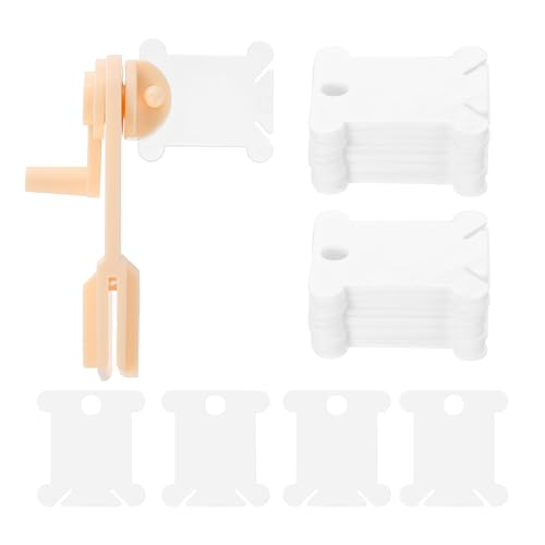 HARFINGTON 100pcs Embroidery Floss Bobbins with Bobbin Winder, Plastic Cross Stitch Thread Organizer Holder Cards Sewing Thread Sorting Tool Storage for Craft DIY Sewing, White - color: White