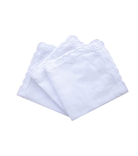 MileyMarla Ladies Embroidery Cotton White Handkerchiefs Lace Wedding Hankies - color: Zw-3pcs
