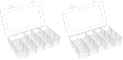 BTremary 15 Grids Clear Plastic Storage Box with Compartment, Craft Organizers and Storage, Transparent Jewelry Storage Box, Small Parts Organizer for Sewing Bead Washi Tape Thread (Pack of 2) - size: 15 Grids (Pack of 2)