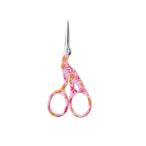 1 PCS Stork Scissors - Embroidery Scissors with 3 Floral Designs (Black, Pink, Green) for Precision Sewing and Crafting - color: Pink