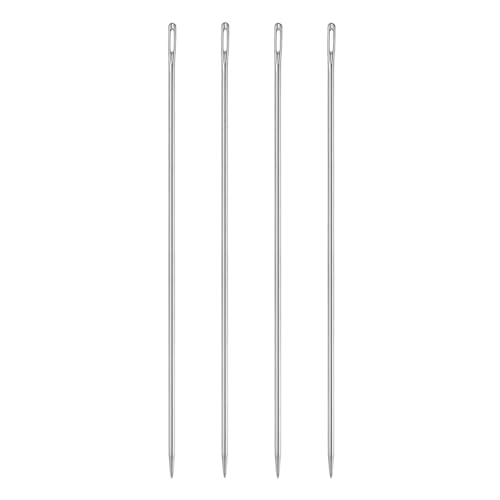 HARFINGTON 4pcs Upholstery Needles 3mm Diameter 200mm (7.87") Extra Long Large Eye Stitching Sewing Straight Hand Needles Stainless Steel for Leather Tapestry Embroidery Tufting Webbing - size: 200mm