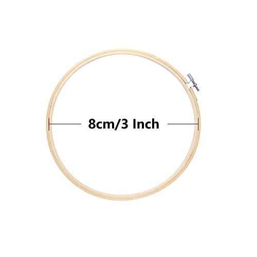 Cldamecy 12 Pieces 3 inch Embroidery Hoops,Round Bamboo Adjustable Circle Frame Cross Stitch Hoops for Christmas Ornament,Embroidery,Decoration,Art Craft and DIY Project - style: 3 inch