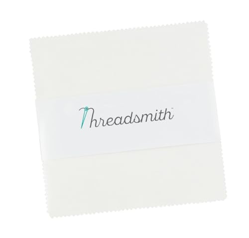 Threadsmith - 5 inch Charm Pack for Quilting - 42 Precut Cotton Fabric Squares (White)