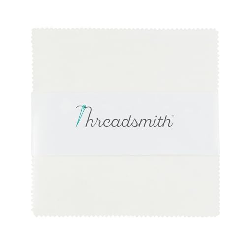 Threadsmith - 5 inch Charm Pack for Quilting - 42 Precut Cotton Fabric Squares (White)