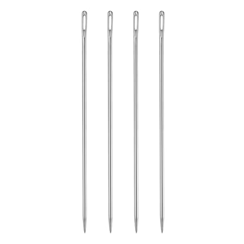 HARFINGTON 4pcs Upholstery Needles 3mm Diameter 150mm (5.91") Extra Long Large Eye Stitching Sewing Straight Hand Needles Stainless Steel for Leather Tapestry Embroidery Tufting Webbing - size: 150mm