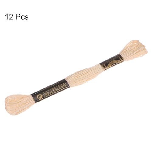HARFINGTON 12 Skeins Embroidery Floss 8m Each Egyptian Long Fiber Cotton Cross Stitch Thread 26S/2x6 for Embroidery Projects Bracelet, Beige - color: Beige