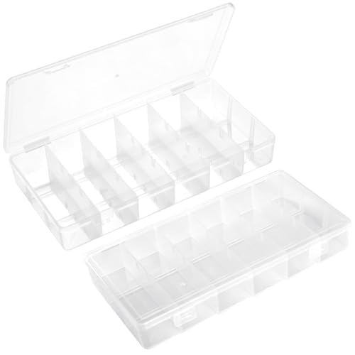 2 Pack Clear Plastic Organizer Box with 6 Grids for Beads, Crafts, Art DIY, Jewelry, Screws, Pins, Fishing Gear, Small Items（No dividers）