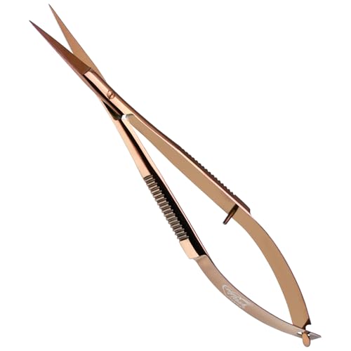 Cross Edge Spring Scissors 5 Inch straight Stainless Steel Precision Eyebrow & Eyelash Shaping & Trimming Scissor, Snips Squeeze, Embroidery, Knitting Micro Tip Craft Scissors (Rose Gold) - color: Cec-ss-08