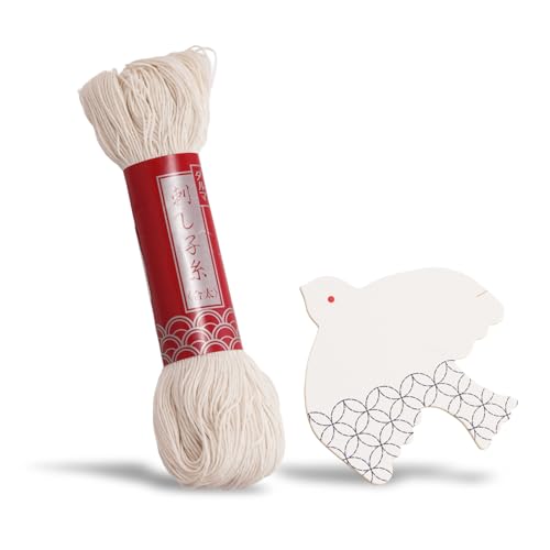 Daruma Sashiko Thread Large Skein, 109 Yards Cotton Japanese Embroidery Thread, Fine or Medium-Weight, with Decorative Thread Card (Medium-Weight, Ecru) - color: Ecru, style: Medium-Weight