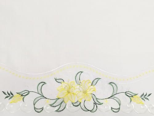 GOHD - Lily Fragrance. 3pcs Multi-Color Embroidery Curtain/Cafe Curtain/Swag & Tiers Set with cutworks. (Yellow) - color: Yellow