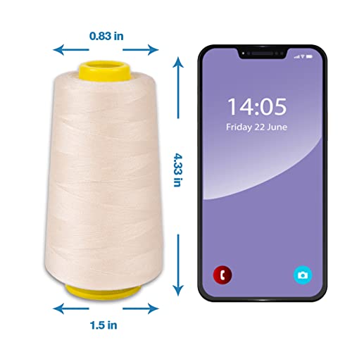Ivory Serger Thread, All-Purpose Thread for Sewing, Polyester, 4 Cones of 3000 Yards Each Spool for Sewing Machine - color: 4 Ivory