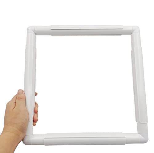 11 X 11 Plastic Cross Stitch Frame Square Embroidery Hoop White DIY Sewing Tools Sewing Hoop Handhold Craft Clip Embroidery Snap Frame Hoop for Cross Stitching Quilting (11 X 11) - size: 11 X 11"