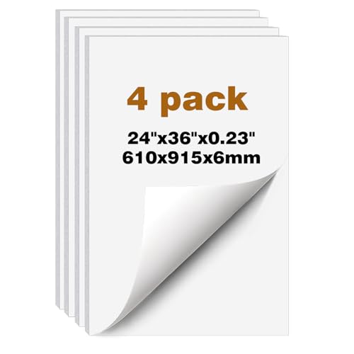 Self Adhesive 24x36 Foam Board 4 Pack, 0.23 Inch Thick Foam Core Board, Large Free Mounting Poster Boards for Projects, Display Boards for Crafts, Paintings Prints, Art, Presentation, White - size: 24"x36"