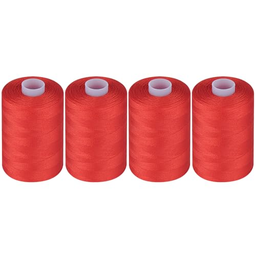 Simthread All Purpose Sewing Thread, 4 Spools Each 1000 Yards of Polyester Threads for Sewing Machine, Sewing Machine Supplies for Beginners, Hand Stitching, Quilting, Serger (Red) - color: Red