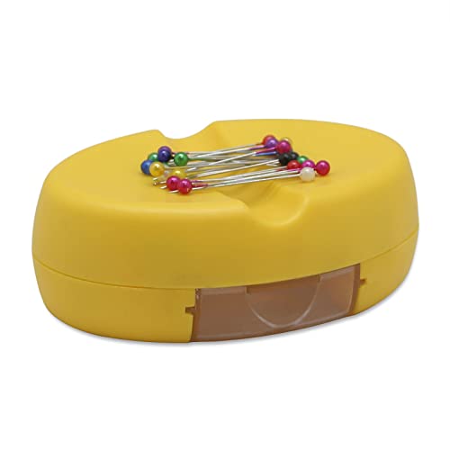 YEQIN Magnetic Sewing Pincushion with 15 Plastic Head Pins, Magnetic Pins Holder for Sewing Quilting, Pins, Paper Clips, Screws (Yellow) - color: Yellow