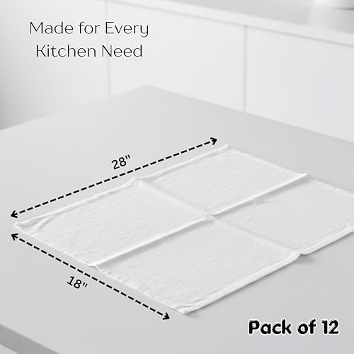 Flour Sack Towels - Tea Towel for Crafts, Kitchen Dish Cotton Blank Towel for Embroidery, Baking Bread Proofing Linen Cover, Super Absorbent Quick Dry (White, 18"x28" Pack of 12) - size: 18"x28" Pack of 12