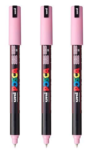posca PC-1MR Water-Based Paint Markers, Extra Fine Tip (0.7mm), Light Pink, 3 Count - color: LIGHT PINK
