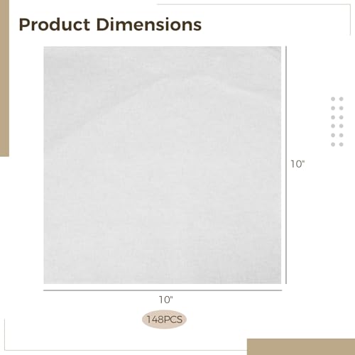 148 PCS 10x10 Inch Cotton Craft Squares - Pre-Cut White Quilting Material for Tie-Dye, Printing & Embroidery Projects, Breathable DIY Handicraft Supplies Set