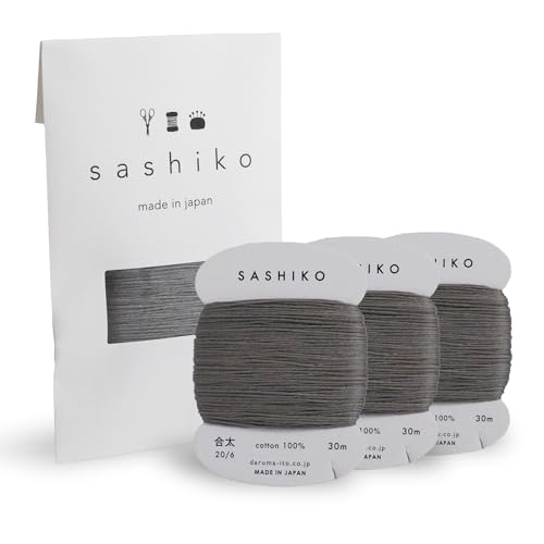 DARUMA Sashiko Thread Card Rolls Set of 3 (32.8 Yards x3) - Sewing & Embroidery, Includes Instruction Manual and Gift Packaging (Thick, Grey) - color: Grey, style: Thick