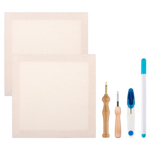 2PC 10.2''x10.2'' Punch Needle Frame,Punch Needle kit Includes 2 Wooden Frame Covered with Monks Cloth, 3.5mm and 5mm Punch Needles, a Marking Pen and Scissors for DIY Craft Decoration - style: 10.2 x 10.2 Inch 2PC