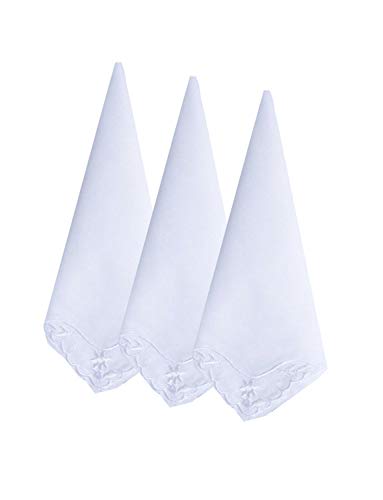 MileyMarla Ladies Embroidery Cotton White Handkerchiefs Lace Wedding Hankies - color: A-3pcs