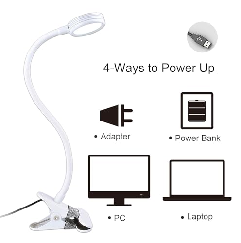 LEPOWER Clip on Light, Book Reading Lamp for Desk, Bed Headboard and Dorm - color: White