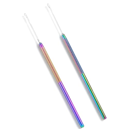 2 Pcs Hair Tinsel Tool, Hair Extensions Loop Needle Pulling Hook Tool, Micro Needle Threader Wire Pulling Loop Hook Tools for Silicone MicroLink Beads Rings and Feathers Extensions