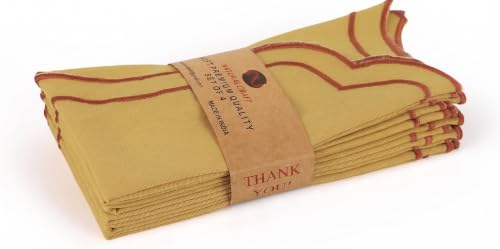 NATURALCRAFT Scalloped Cloth Napkins 18x18 in - Gold Edges Rust - color: Gold Napkin With Rust Edges, size: 18" x 18" (Set of 4)