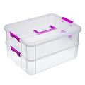 BTSKY 2 Layer Stack & Carry Box, Plastic Storage Container Box with Lid - color: Purple