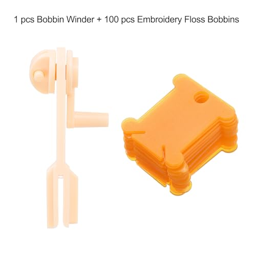 HARFINGTON 100pcs Embroidery Floss Bobbins with Bobbin Winder, Plastic Cross Stitch Thread Organizer Holder Cards Sewing Thread Sorting Tool Storage for Craft DIY Sewing, Orange - color: Orange