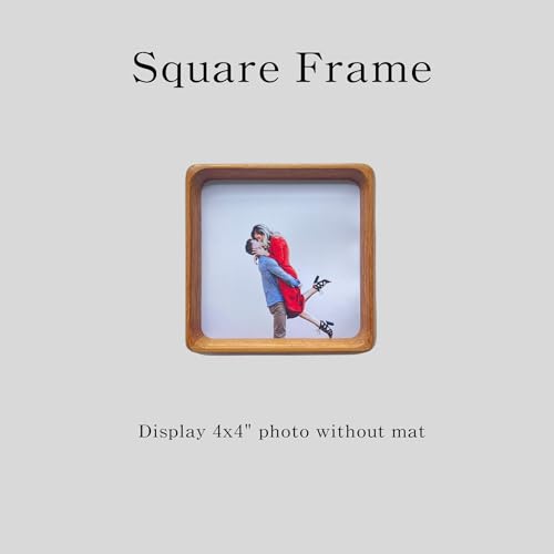 4x4 Picture Frame with 2x2 Mat - Solid Teak Wood Square Frame, Wall & Tabletop Display for Baby & Pet Photos (4x4,Teak) - color: Teak, size: 4X4
