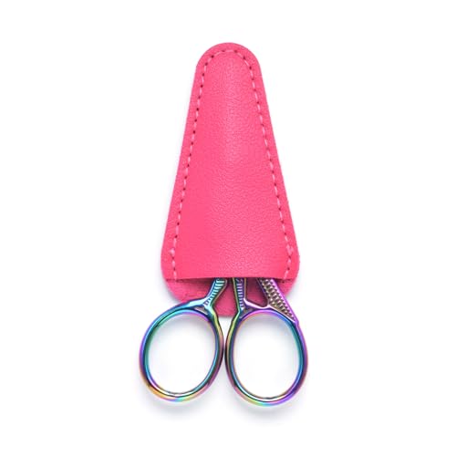 3.6" Sewing Embroidery Scissors with Artificial Leather Cover(Rainbow) - color: Rainbow