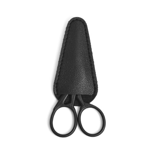 3.6" Sewing Embroidery Scissors with Artificial Leather Cover(Black) - color: Black
