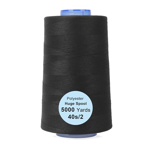 Single Huge Spool 5000 Yards Each Polyester Quilting Thread Machine Embroidery Thread 40S/2 for Commercial and Domestic Sewing Machines (Black) - color: Black