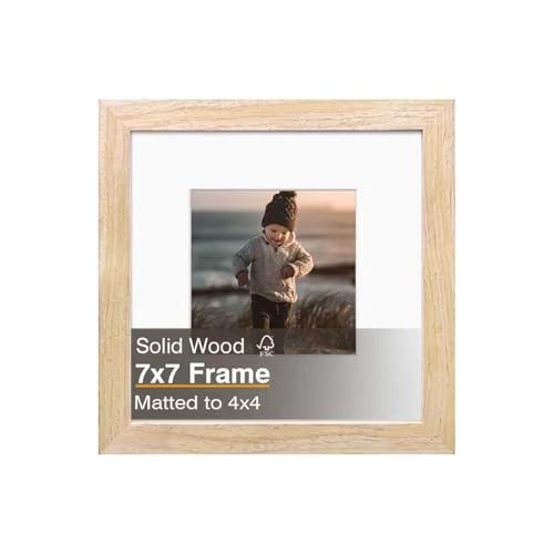 KINLINK 7x7 Picture Frame, Natural Square Solid Wood Frames for Pictures 4x4 with Mat or 7x7 without Mat, Wall and Tabletop Display Photo Frames 1 Pack - color: Natural, size: 7x7
