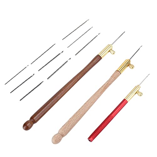 GLOGLOW 3Pcs Stainless Steel Wood Handle Embroidery Tambour Hooks