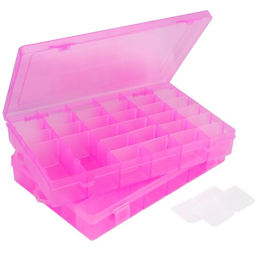 False Nail Container, 36-Gird Plastic Nail Art Organizers Storage Box with Adjustable Dividers, False Jewelry Diamonds Charms Nail 3D Decorations Manicure Accessory Holder Case, 2 Packs - color: Pink, size: 36 Grids-2 Packs
