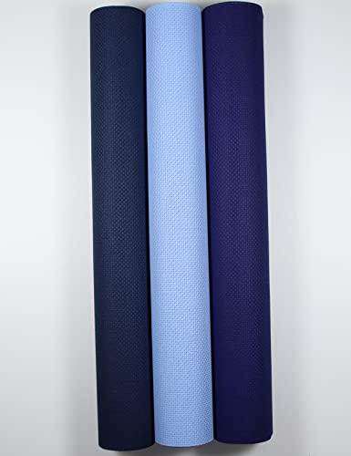 KCS 3 pc of 15" x 18" Counted Cross Stitch Cotton Aida Cloth Needlework Rolled Fabric Box,14CT,Light Blue+Royal Blue+Navy Blue - color: Light Blue+royal Blue+navy Blue, size: 14CT