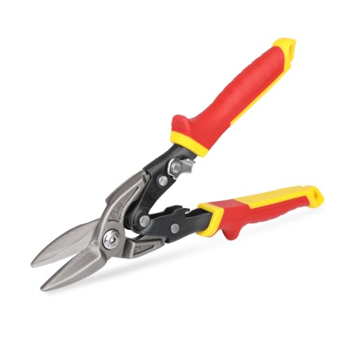 HURRICANE 10 Inch Aviation Tin Snips, Premium CR-MO Blade Straight Cut Metal Shears, High-Leverage for Sheet Metal, HVAC, Gutter and DIY Projects, with Safety Lock & Comfort Grip Handle