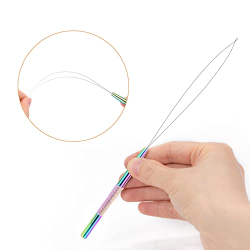 NEWISHTOOL Stainless Steel Hair Extension Loop Needle Threader Wire Pulling Hook Tool and Bead Device Tool, Micro Link Tool Loop Threader for Hair, Silicone Beads, Feather Extensions Supplies, Pack 3 - color: Rainbow, size: Bead Device Tool