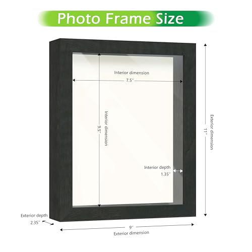 FrameWorks 8x10 Driftwood Wooden Shadow Box Frame – Soft Felt Back, Tempered Glass, and Included Elegant White Ball Push Pins - color: Black Driftwood, size: 8"x10"
