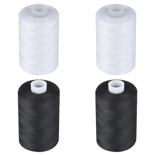 Simthread All Purpose Sewing Thread, 4 Spools Each 1000 Yards of Polyester Threads for Sewing Machine, Sewing Machine Supplies for Beginners, Hand Stitching, Quilting, Serger (2 White+2 Black) - color: 2W+2B