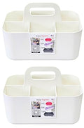 2 Pack Small 6 Compartment Multiuse Caddy Organizer with Handle Art Craft Supplies, Office, Desk, Stationery Pen Holder Stackable- Made In USA (Ivory) - color: Ivory