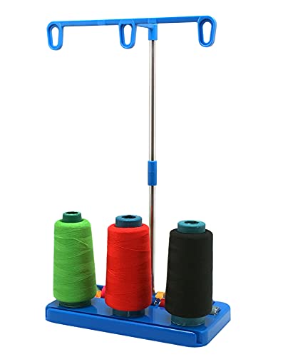 Thread Spool Holder Stand- 3 Spools Holder for Domestic (Home-Base) Embroidery and Sewing Machines - Four Colors for Choices (Blue) - color: Blue